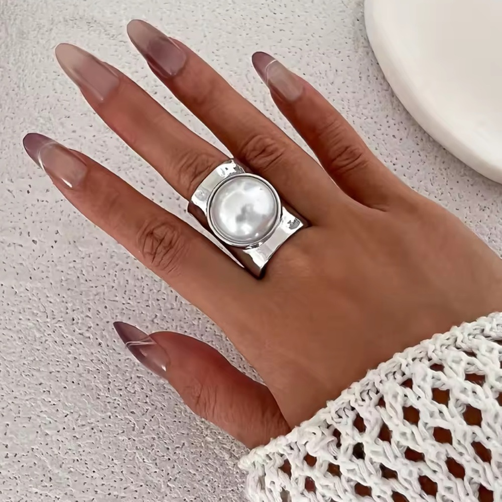 Silver Irregular Sculptural Adjustable Ring With … - image 5